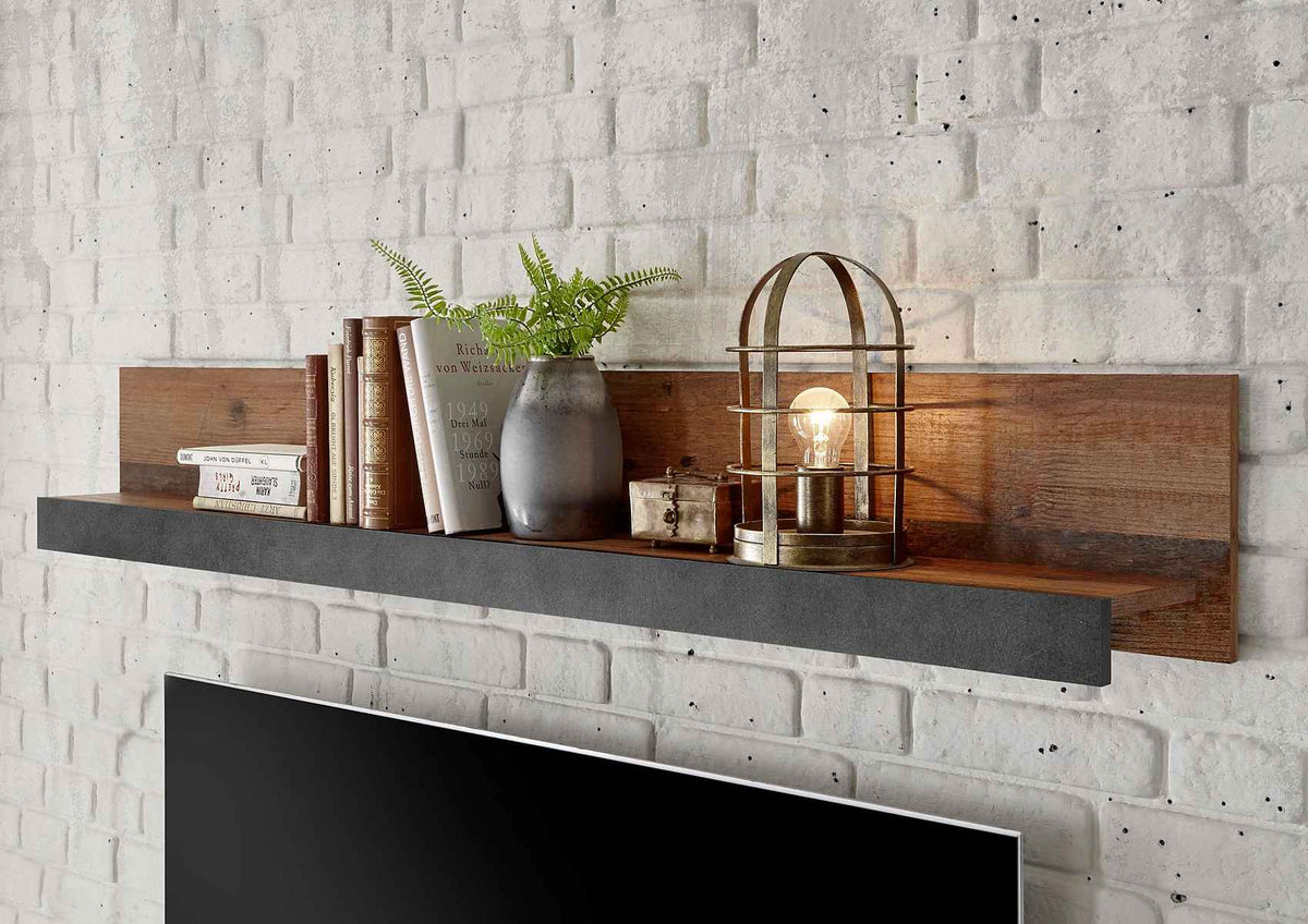 Etajeră 153 cm lățime, negru-maro, raft suspendat din MDF, design modern pentru living, dormitor sau birou