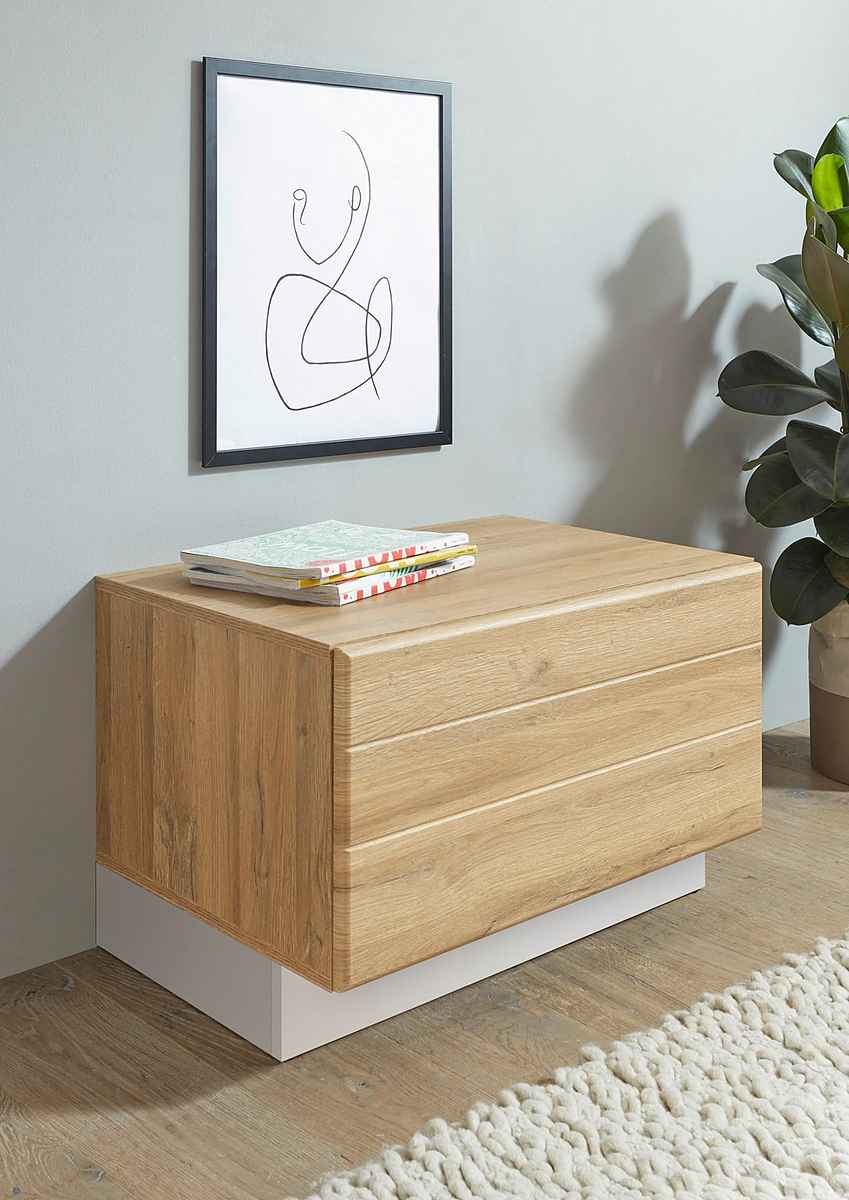 Comodă maro alb 70 cm cu ușă și compartimente, design modern cu aspect de lemn pentru living sau dormitor, înălțime 46 cm JAMAICA