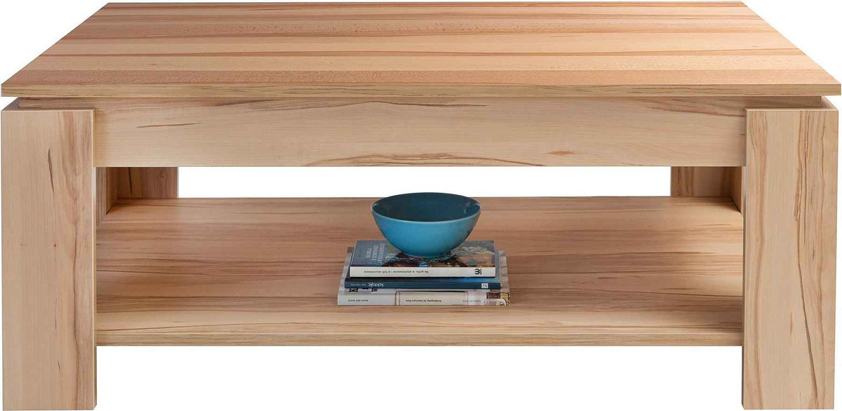 Masuta de cafea dreptunghiulara cu raft inferior, MDF, culoare maro, 110 cm, design simplu si functional cu spatiu generos de depozitare pentru living