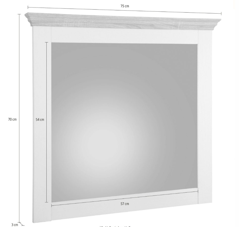 Oglindă 75 cm, culoare alb-stejar, ramă din PAL, design modern pentru hol sau baie, 70 cm înălțime