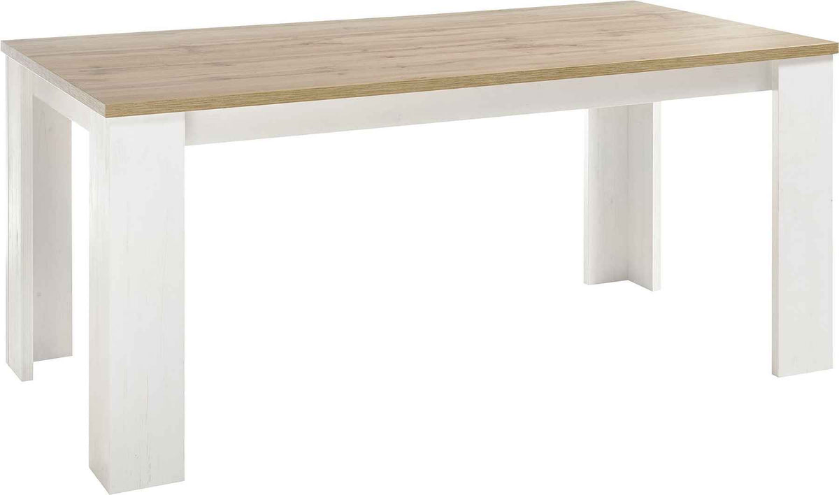 Masă 180 cm, alb-maro, blat dreptunghiular, design modern pentru dining sau living, spațioasă și elegantă