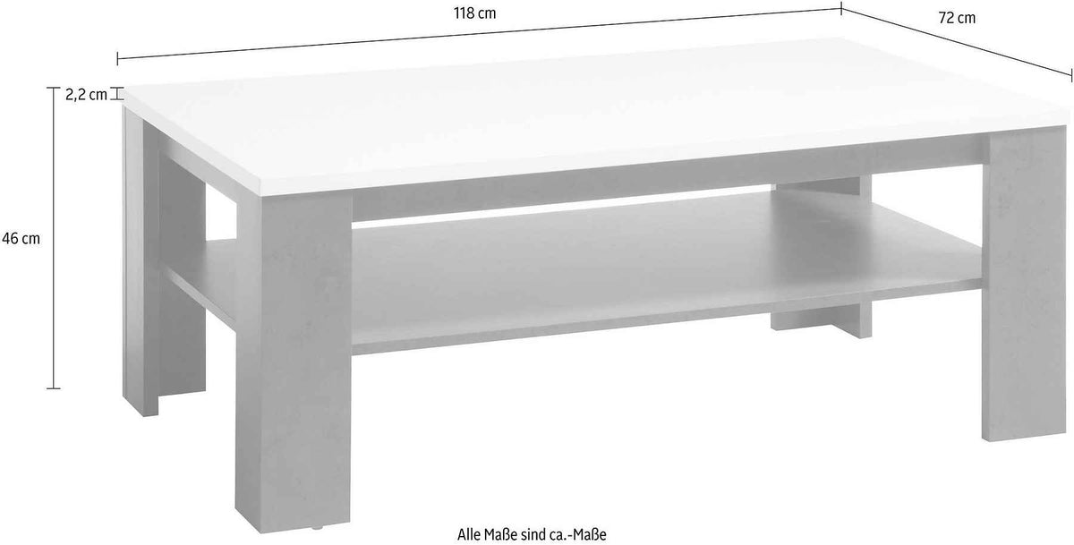 Masuta de cafea dreptunghiulara cu raft inferior, MDF, culoare alb-negru, 118 cm, design modern si contrast elegant pentru living contemporan