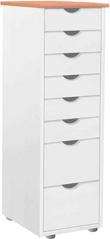 Comodă alb maro 34 cm cu 8 sertare din lemn masiv, design clasic compact pentru dormitor sau hol, înălțime 102 cm VENETIA