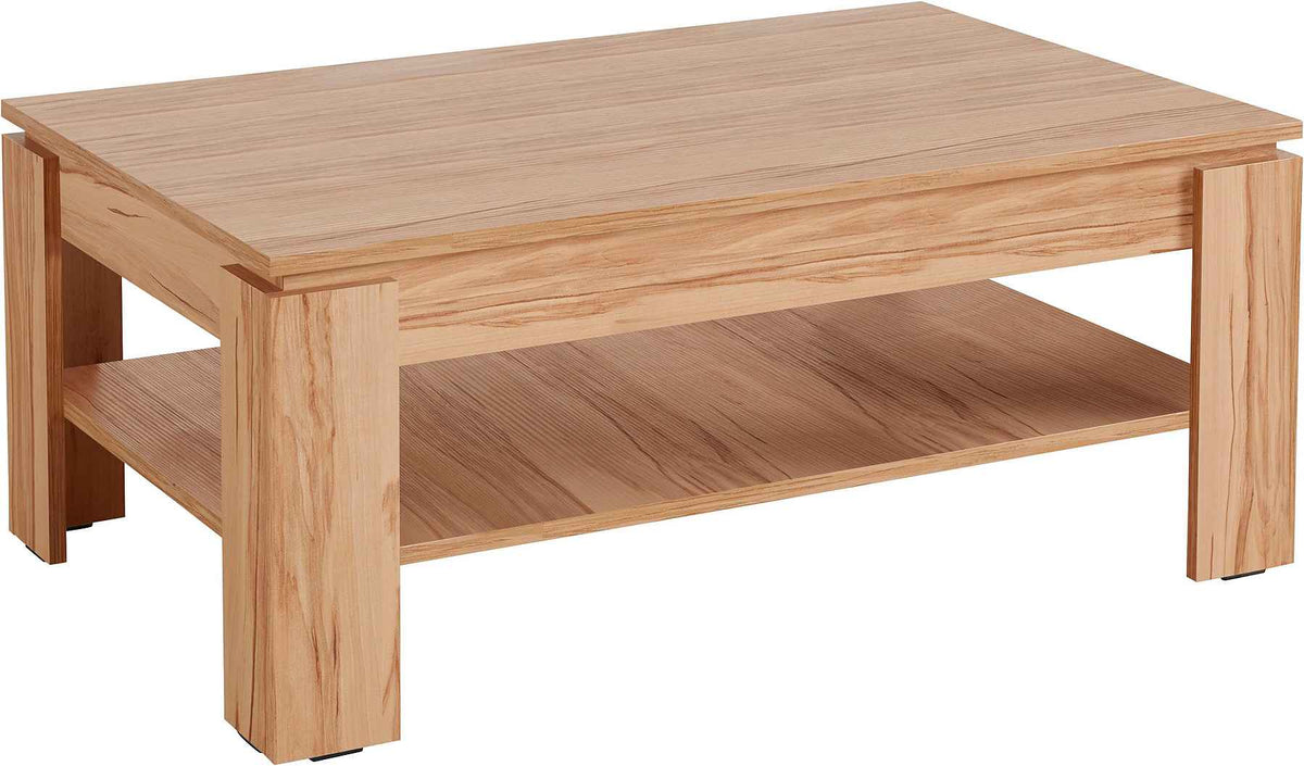 Masuta de cafea dreptunghiulara cu raft inferior, MDF, culoare maro, 110 cm, design simplu si functional cu spatiu generos de depozitare pentru living