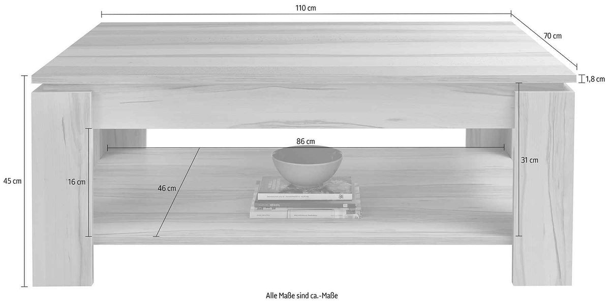 Masuta de cafea dreptunghiulara cu raft inferior, MDF, culoare maro, 110 cm, design simplu si functional cu spatiu generos de depozitare pentru living