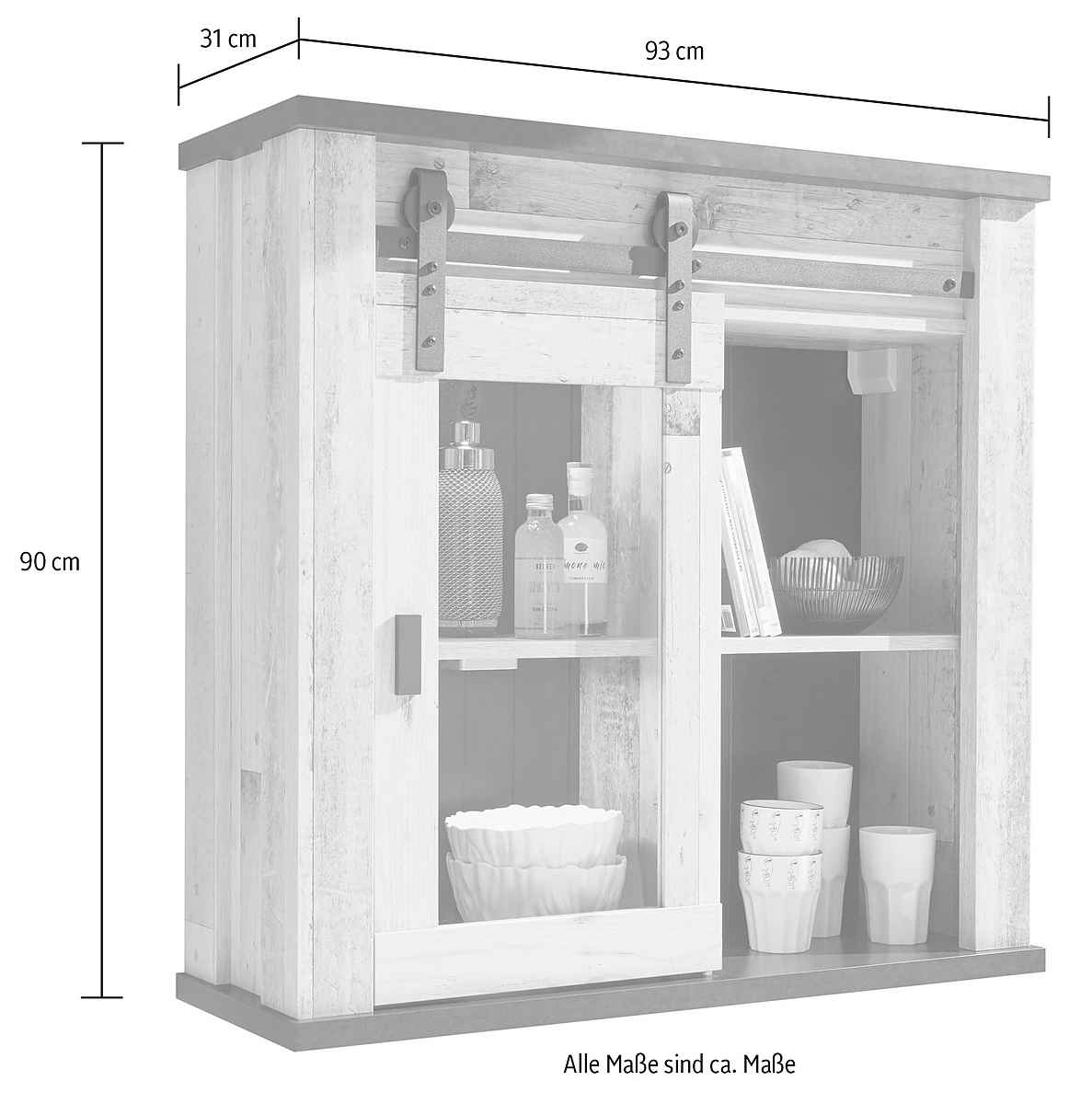 Dulapior bucătărie 93 cm, alb-negru, 1 ușă și rafturi interioare, design modern și practic pentru organizare eficientă