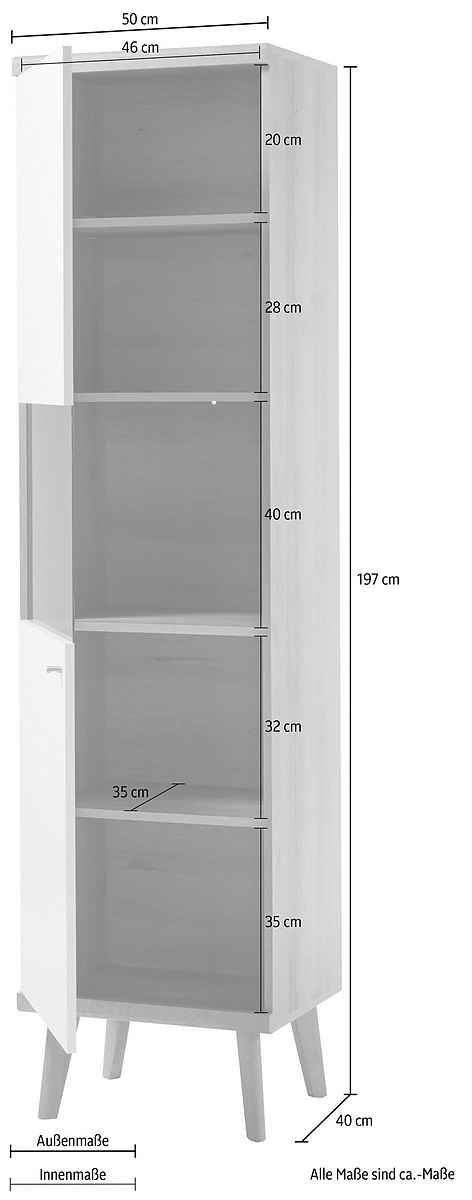 Vitrină modernă 197 cm, culoare alb-maro, 1 ușă și 4 rafturi, 5 compartimente, design înalt și elegant pentru depozitare eficientă și expunere în living