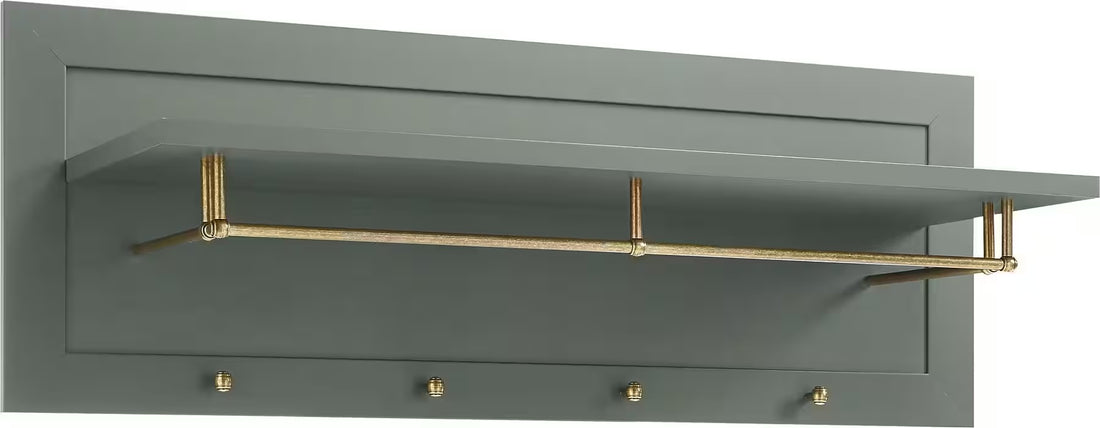 Cuier 109 cm, culoare verde, cu raft integrat, material MDF și PAL, design modern pentru hol, 20 cm înălțime