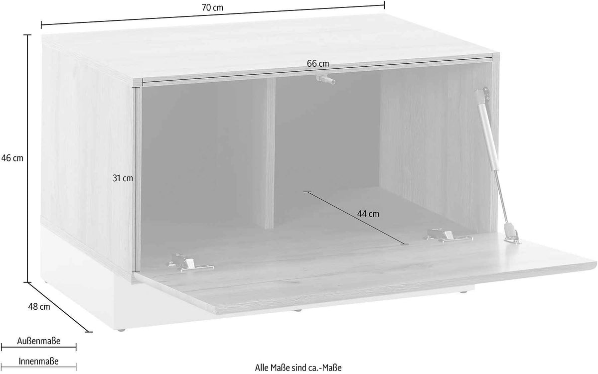 Comodă maro alb 70 cm cu ușă și compartimente, design modern cu aspect de lemn pentru living sau dormitor, înălțime 46 cm JAMAICA