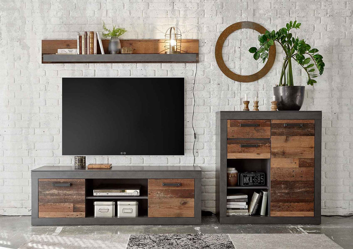 Etajeră 153 cm lățime, negru-maro, raft suspendat din MDF, design modern pentru living, dormitor sau birou