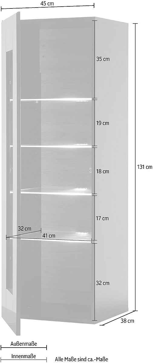 Vitrină modernă 131 cm, culoare negru, 1 ușă și 4 rafturi, 5 compartimente, design compact și elegant pentru depozitare și expunere