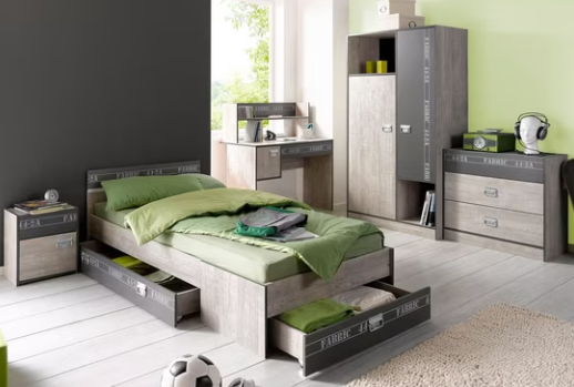 Comodă gri cenușiu 87 cm cu 2 sertare și mânere metalice, design modern pentru living sau dormitor, compactă și practică, înălțime 77 cm