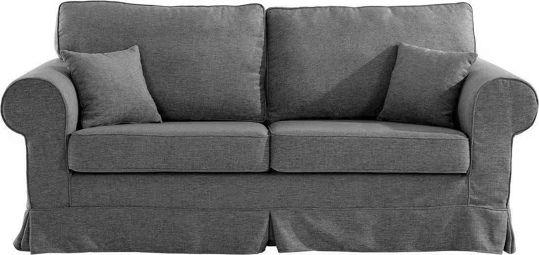 Canapea fixă modernă 3 locuri pentru living 210 cm, tapițată în țesătură gri, design confortabil contemporan