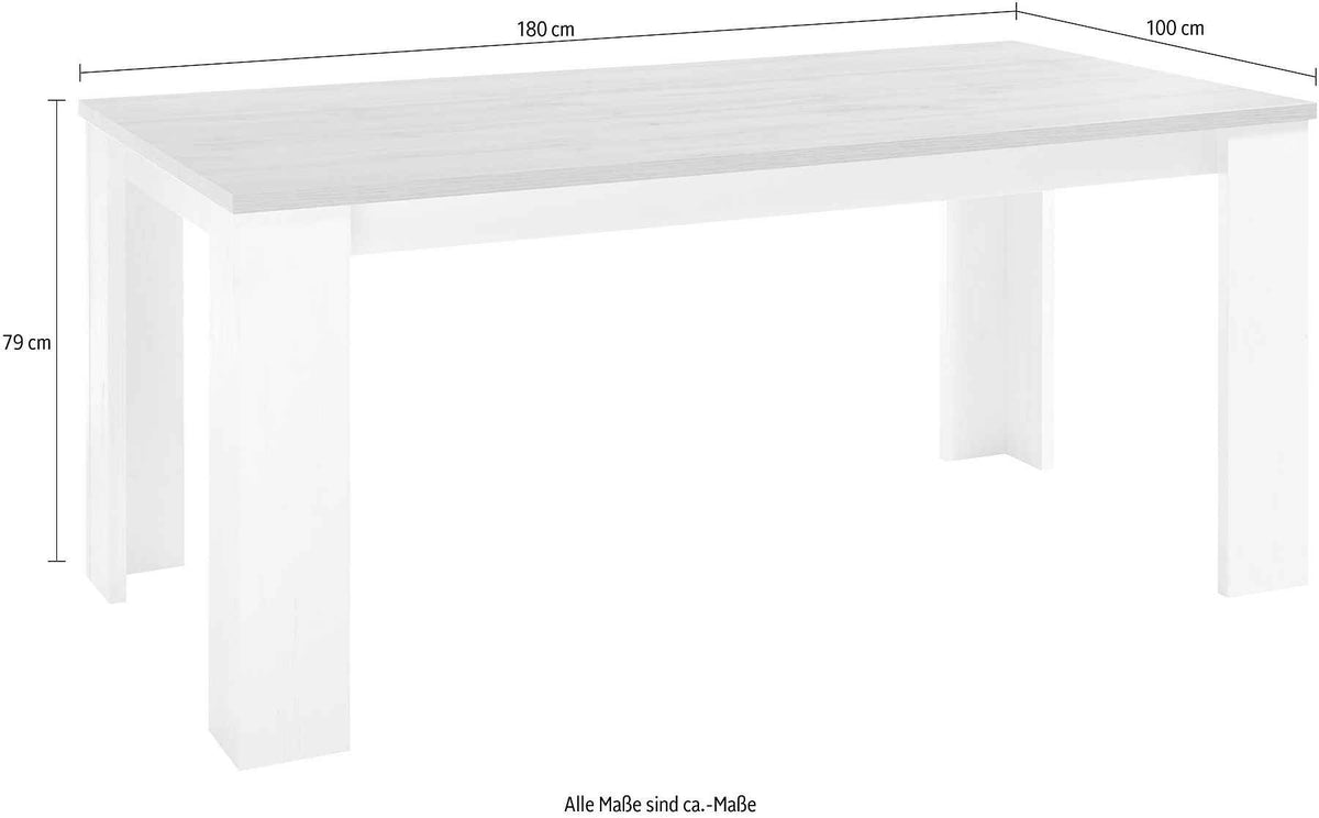 Masă 180 cm, alb-maro, blat dreptunghiular, design modern pentru dining sau living, spațioasă și elegantă