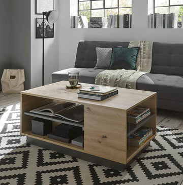 Masuta de cafea dreptunghiulara cu raft si compartiment, MDF si PAL, culoare maro-negru, 100 cm, design modern cu spatiu practic pentru depozitare in living