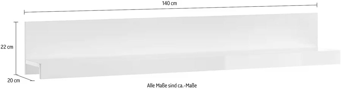 Etajeră 140 cm lățime, alb, raft suspendat din MDF, design modern pentru living, dormitor sau birou