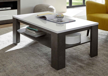 Masuta de cafea dreptunghiulara cu raft inferior, MDF, culoare alb-negru, 118 cm, design modern si contrast elegant pentru living contemporan