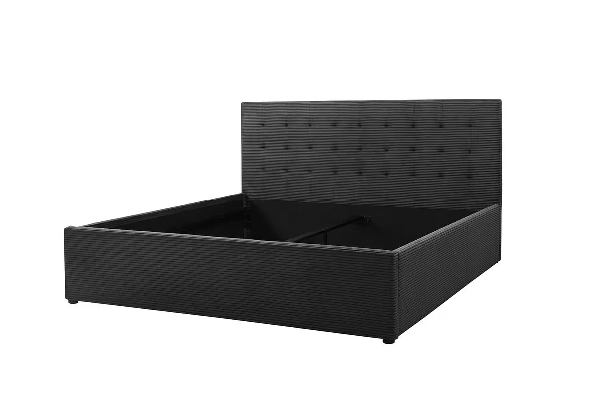 Cadru pat 180x200 cm, tapițat velur catifelat, culoare neagră, 104 cm înălțime, design elegant pentru dormitor
