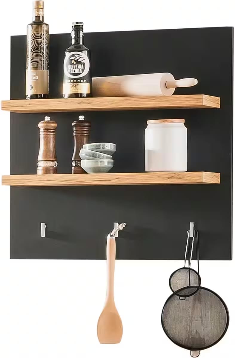 Etajeră 60 cm, maro-negru, 2 rafturi, design modern compact pentru depozitare și organizare în orice spațiu