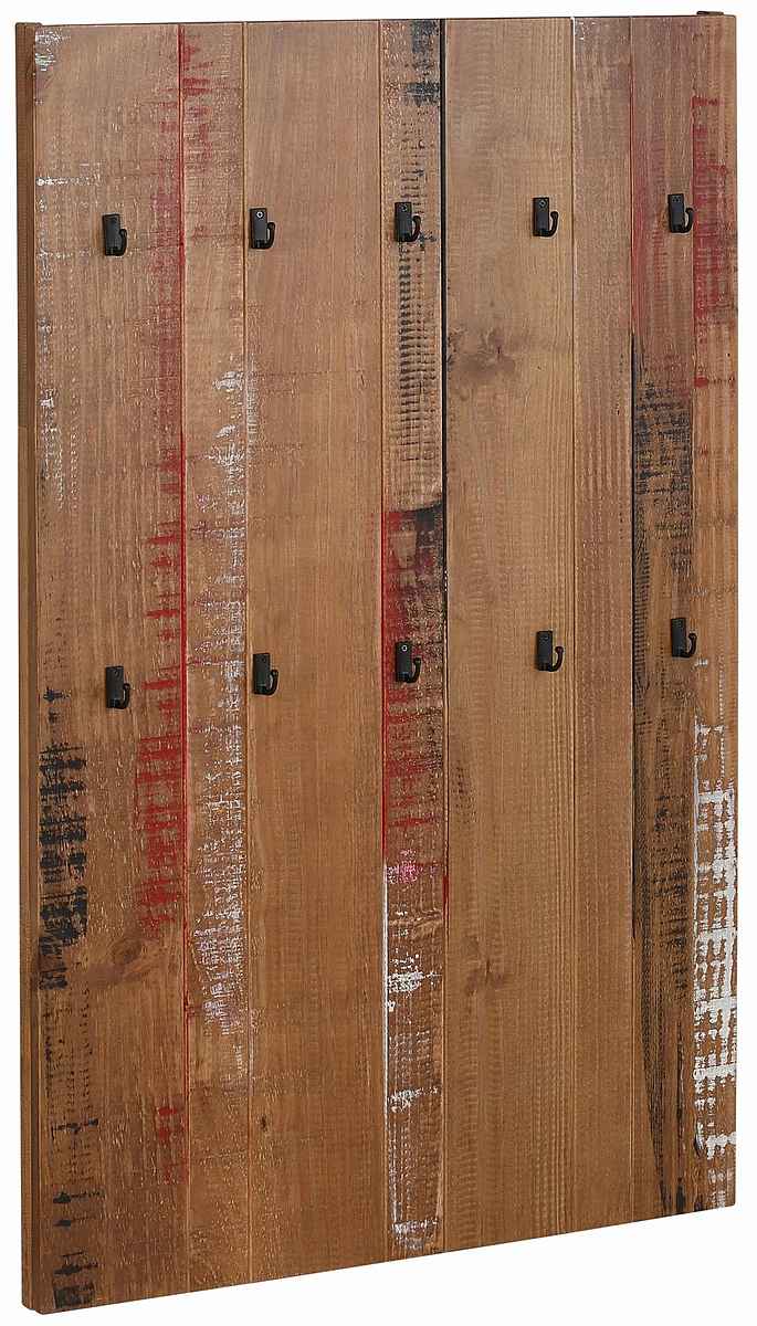 Cuier 70 cm, 10 cârlige, lemn masiv de pin, culoare maro-negru, design rustic pentru hol, 110 cm înălțime