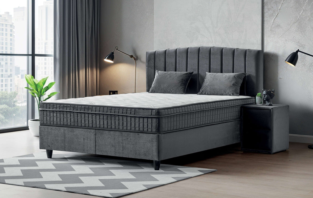 Pat Boxspring COSTA cu ladă de depozitare, structura metalica, material și saltea premium, design modern