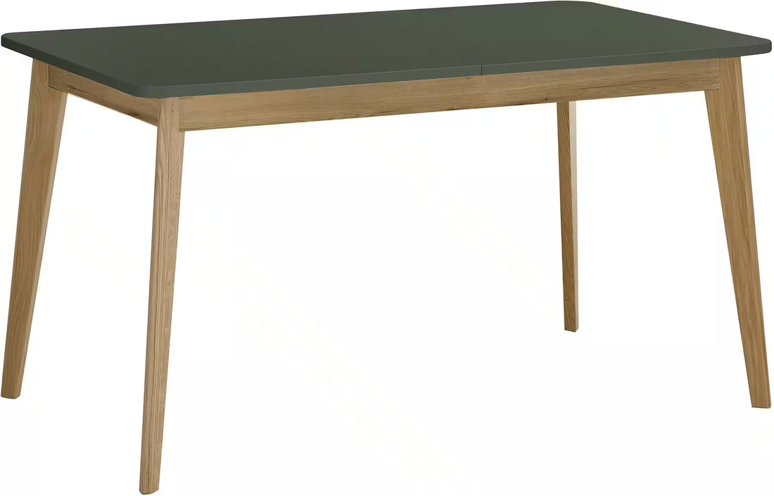 Masă dining extensibilă 140-180x80 cm, verde mentă-stejar, blat MDF, înălțime 75 cm, stil minimalist pentru bucătărie sau living DOLOMITES