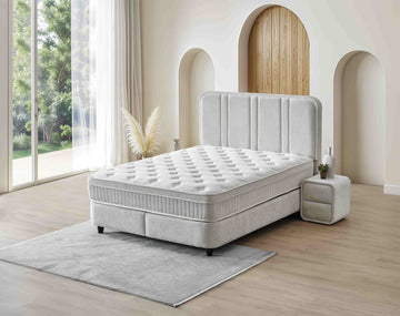 Pat Boxspring HUGO cu ladă de depozitare, structura metalica, material și saltea premium, design modern