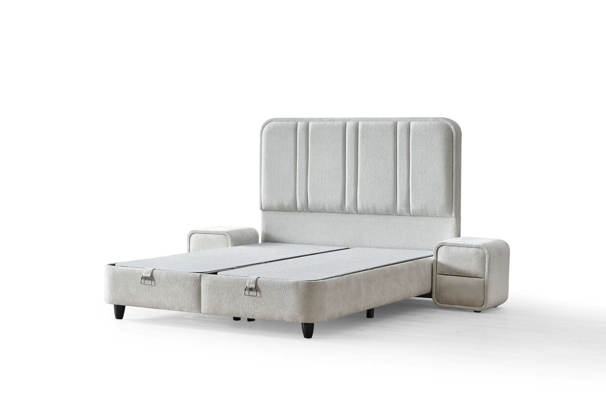 Pat Boxspring HUGO cu ladă de depozitare, structura metalica, material și saltea premium, design modern