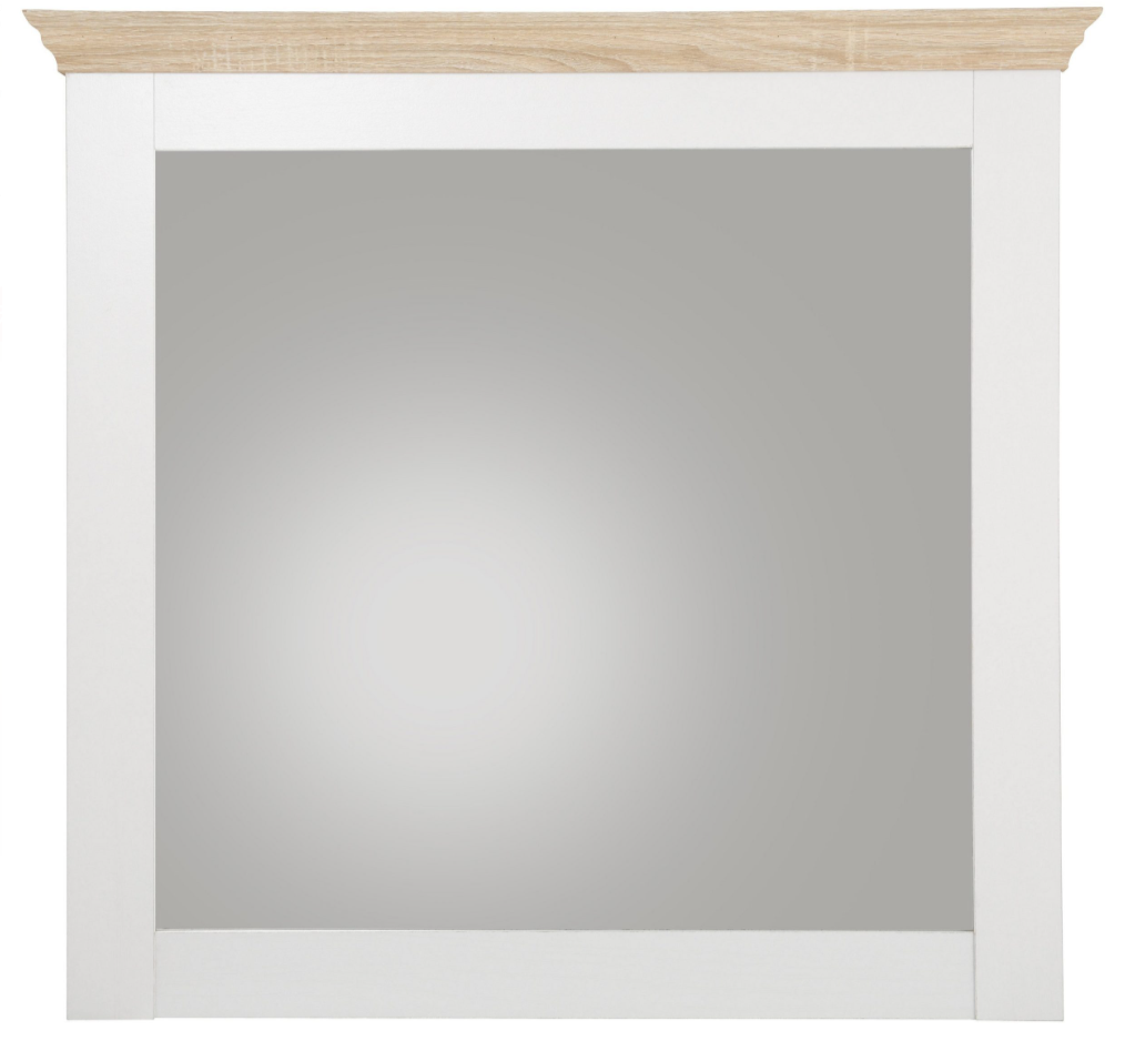 Oglindă 75 cm, culoare alb-stejar, ramă din PAL, design modern pentru hol sau baie, 70 cm înălțime