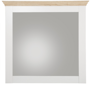 Oglindă 75 cm, culoare alb-stejar, ramă din PAL, design modern pentru hol sau baie, 70 cm înălțime