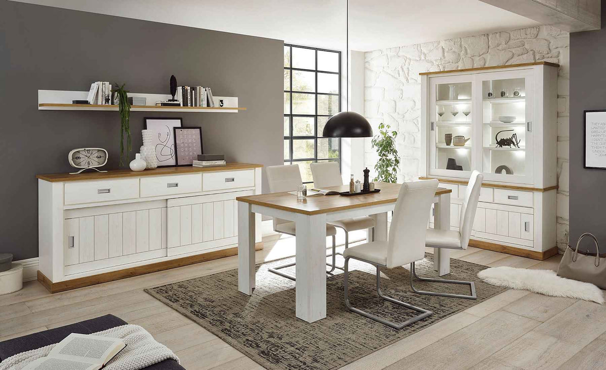 Etajeră 138 cm lățime, alb-maro, raft suspendat din MDF, design modern pentru living, dormitor sau birou