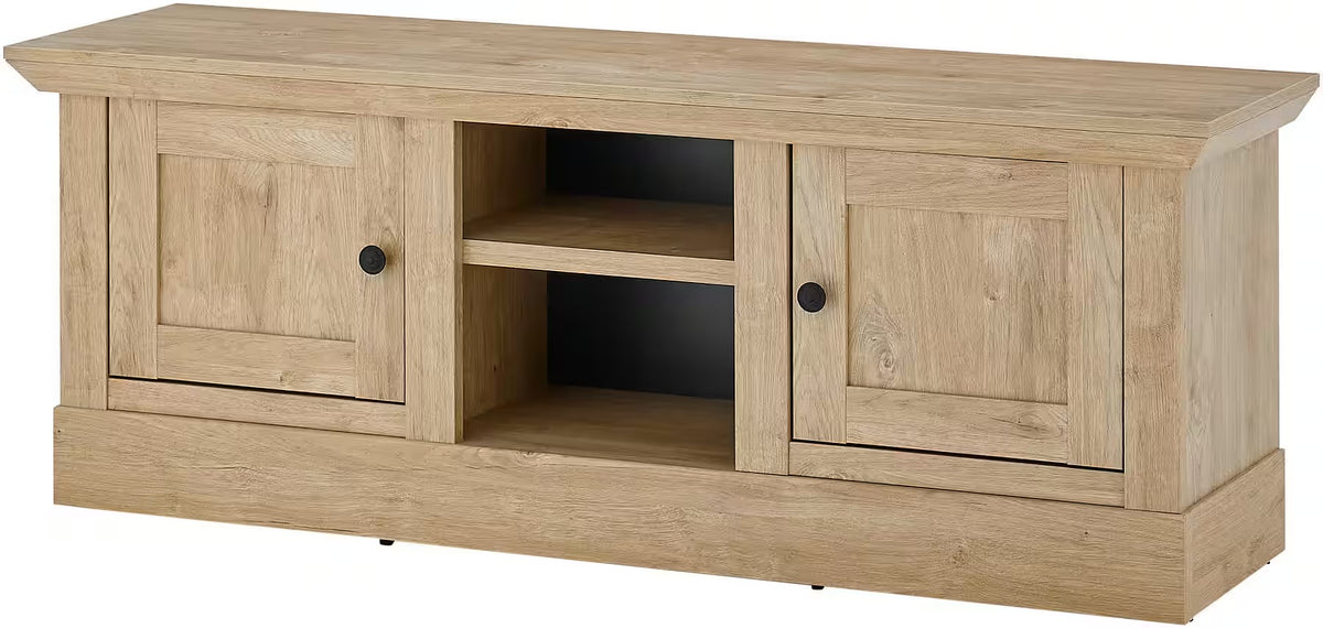 Comodă TV maro 152 cm cu 2 uși, raft și 3 compartimente, design modern pentru living, spațiu generos pentru depozitare și media, înălțime 55 cm