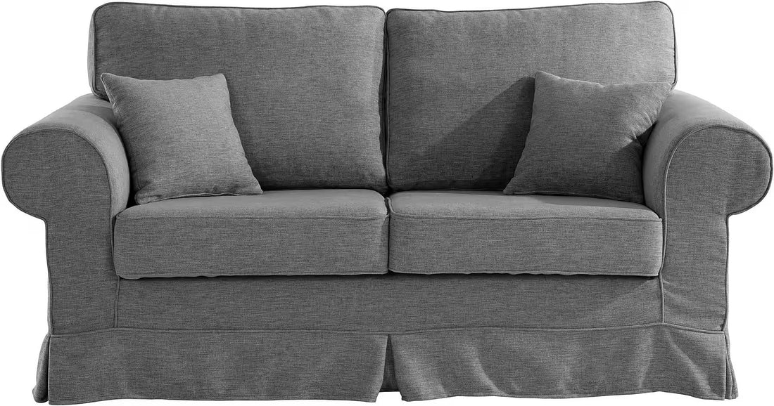 Canapea fixă modernă 2 locuri pentru living 188 cm, tapițată în țesătură gri, design confortabil contemporan