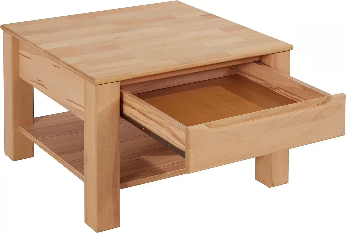 Masuta de cafea patrata cu sertar si raft, MDF, culoare maro deschis, 70 cm, design compact si functional cu spatiu practic de depozitare pentru living