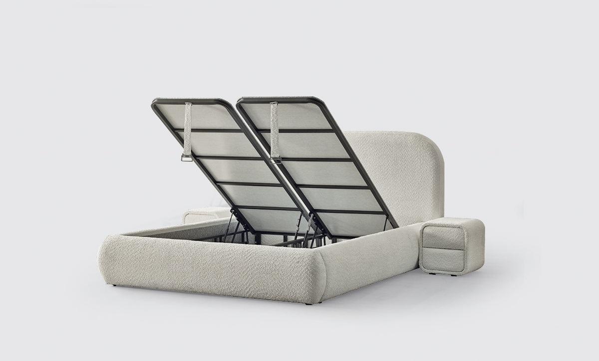 Pat Boxspring THALUMA cu ladǎ de depozitare, structurǎ metalicǎ si saltea premium cu topper integrat