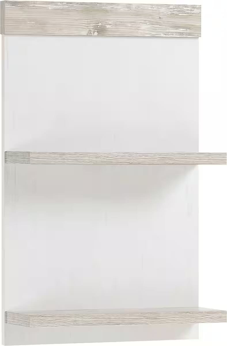 Etajeră 40 cm lățime, alb-maro deschis, 2 rafturi din MDF, design compact pentru baie, hol sau living