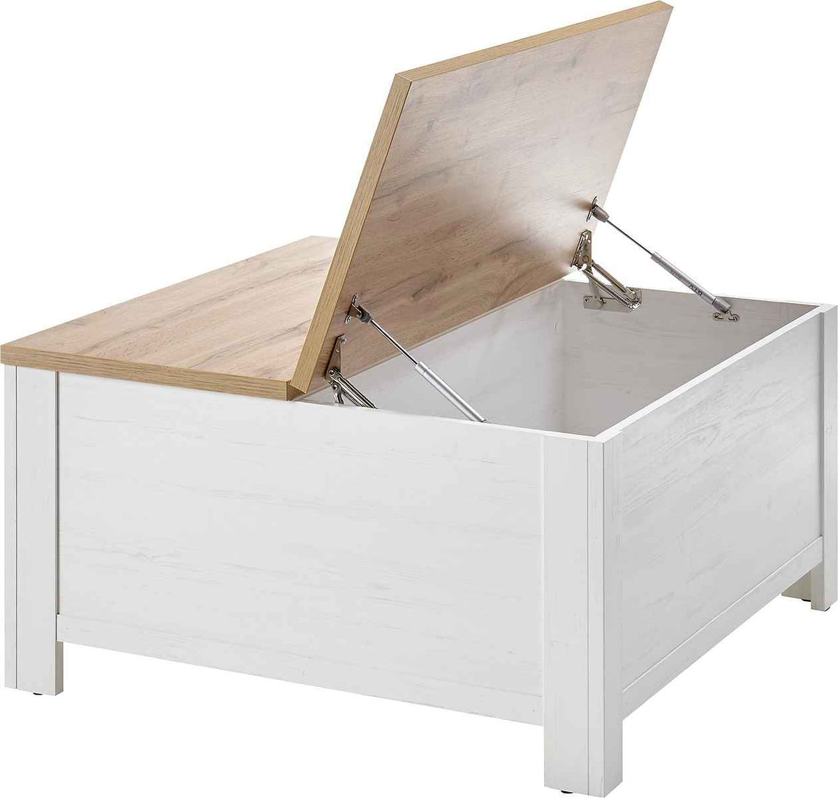 Masuta de cafea moderna cu spatii de depozitare, MDF, culoare alb-maro, 93 cm, design elegant si functional pentru living contemporan