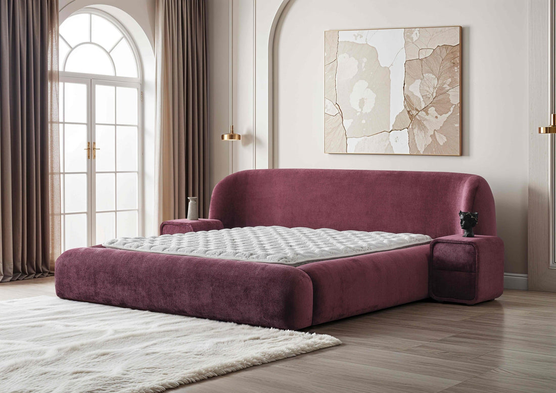 Pat Boxspring IVONE, structura metalica, material si saltea premium cu topper integrat