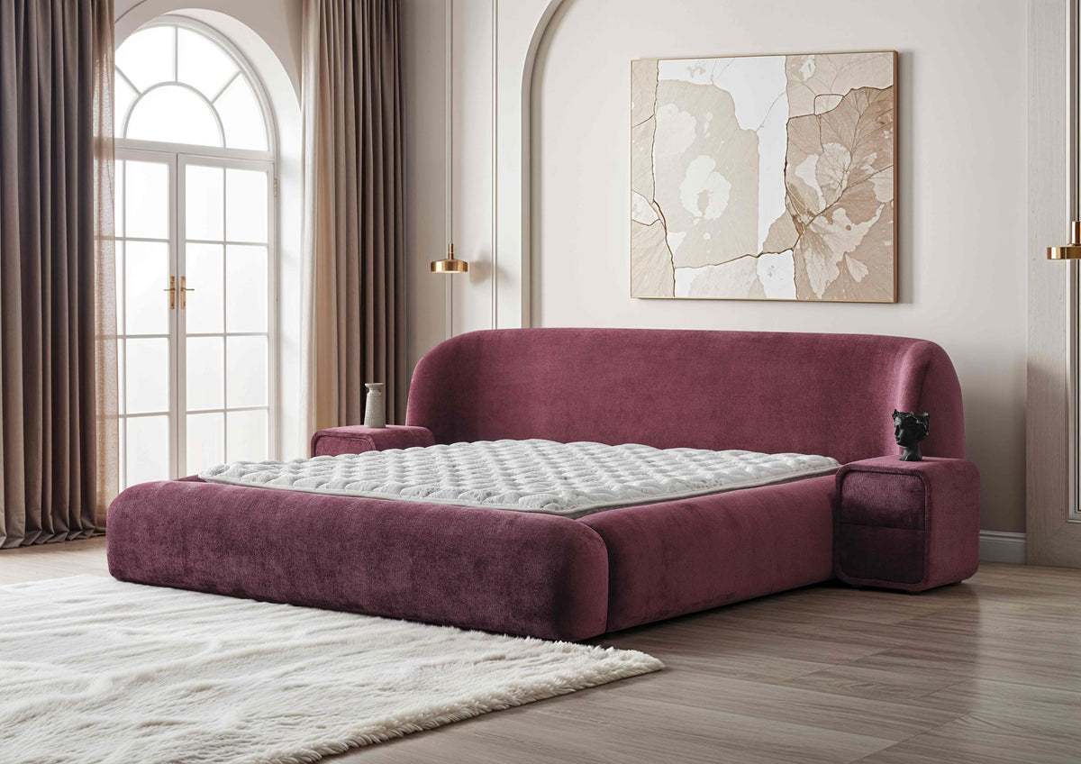 Pat Boxspring IVONE, structura metalica, material si saltea premium cu topper integrat