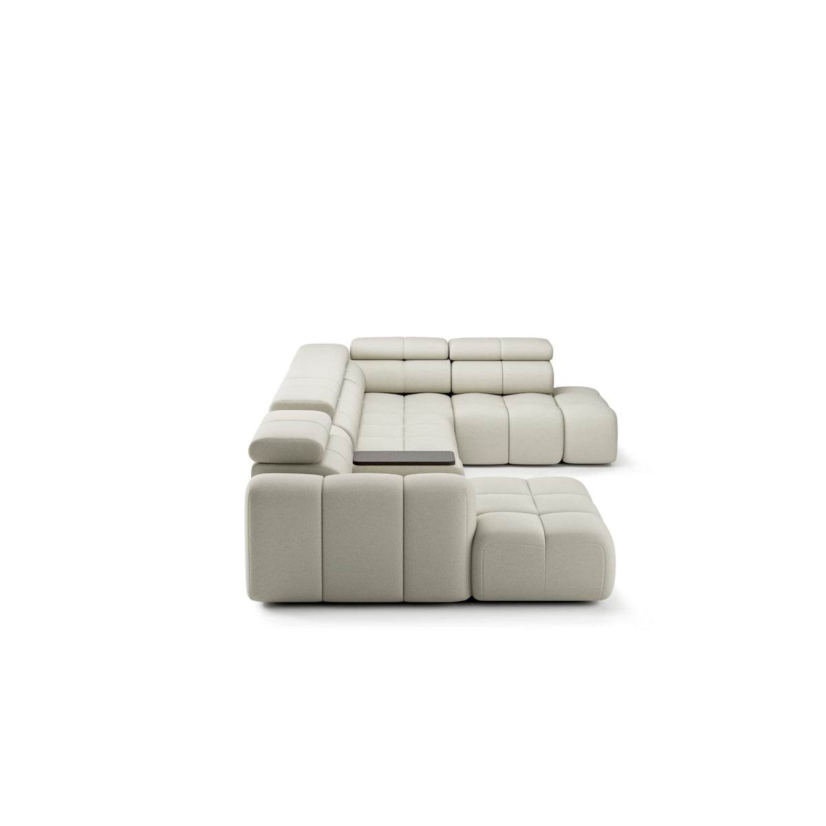 Colțar modular AVENTO, 398 cm lungime, formă „U”, extensibil electric, măsuță încorporată