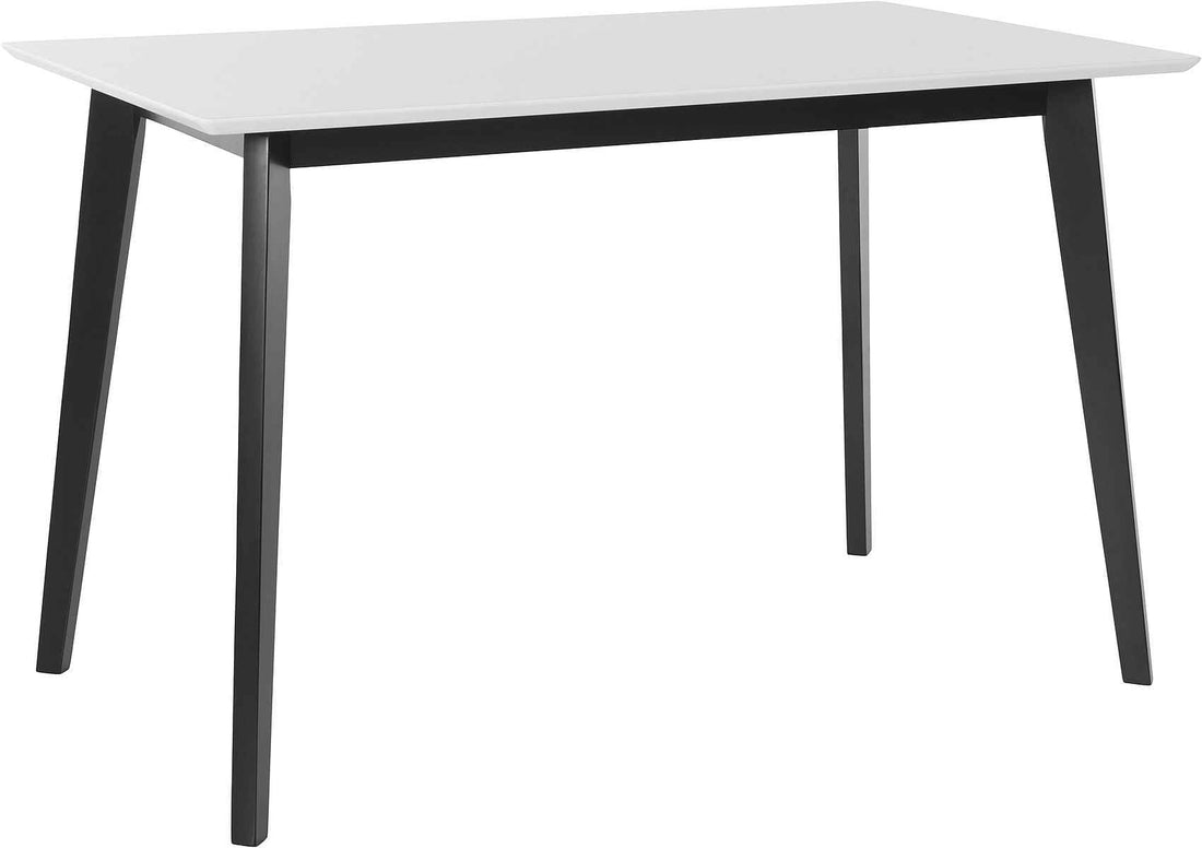 Masă dining 120x70 cm, alb-negru, blat MDF 2 cm, 4 picioare, structură stabilă și compactă pentru bucătărie sau living
