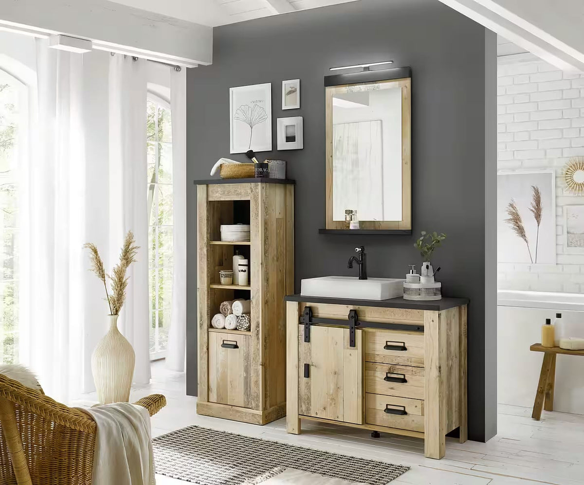 Oglindă 55 cm, culoare gri antracit cu stejar, MDF și PAL, design modern pentru hol sau baie, 100 cm înălțime HAYAK