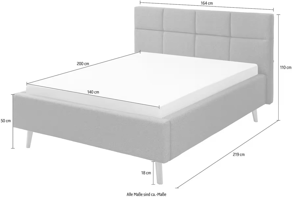 Cadru pat 140x200 cm, tapițat material textil, culoare maroniu, picioare înalte din lemn, 110 cm înălțime, design modern pentru dormitor