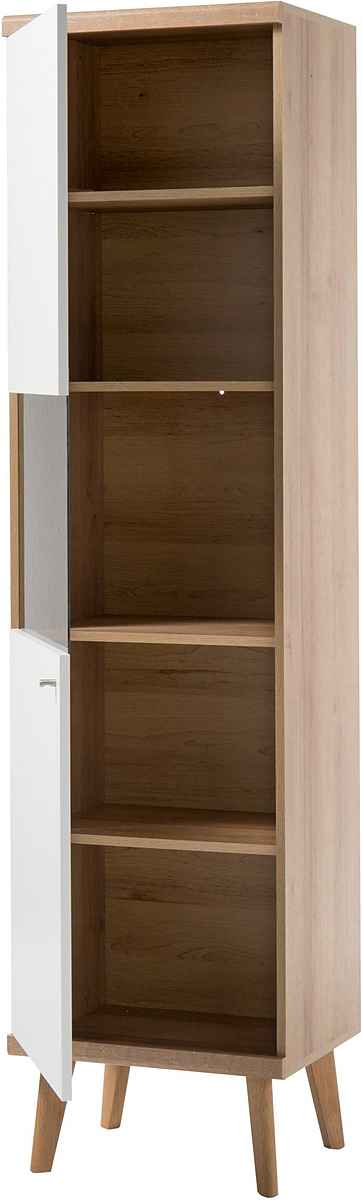Vitrină modernă 197 cm, culoare alb-maro, 1 ușă și 4 rafturi, 5 compartimente, design înalt și elegant pentru depozitare eficientă și expunere în living
