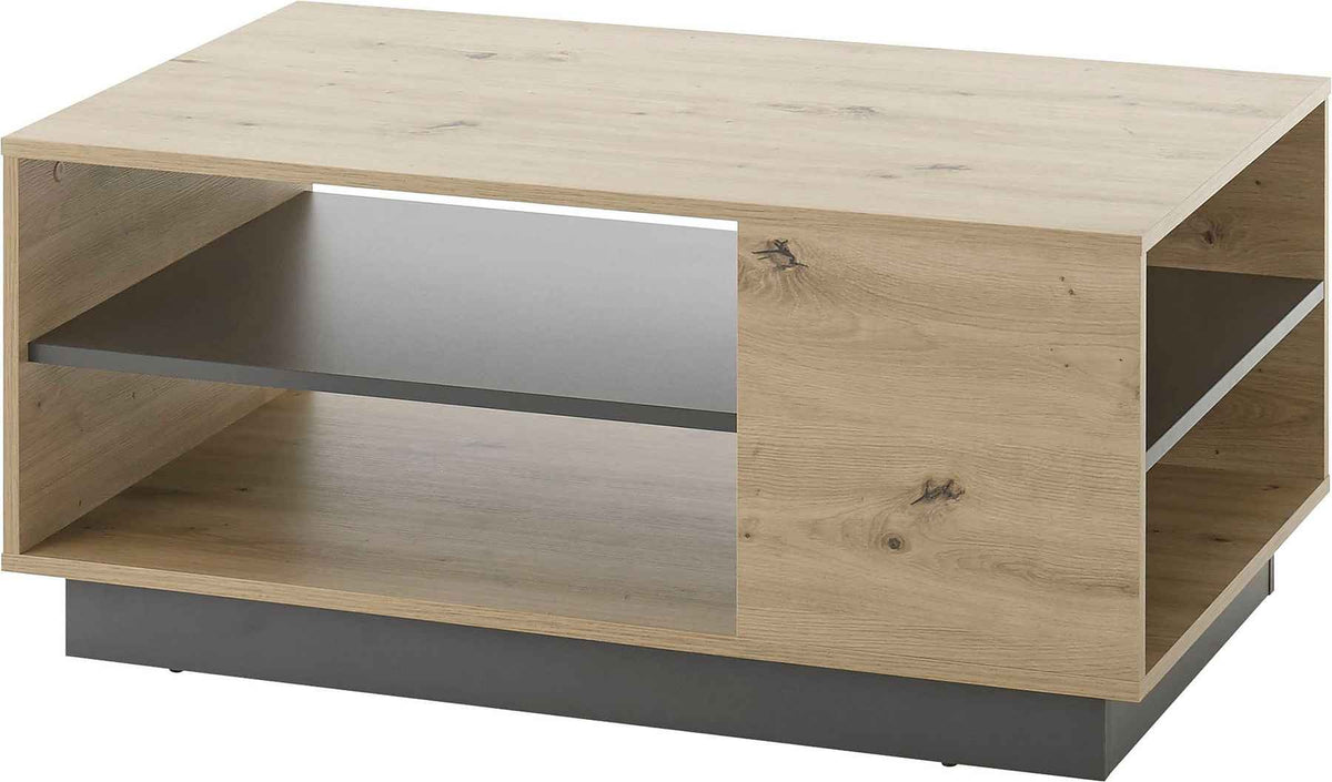 Masuta de cafea dreptunghiulara cu raft si compartiment, MDF si PAL, culoare maro-negru, 100 cm, design modern cu spatiu practic pentru depozitare in living