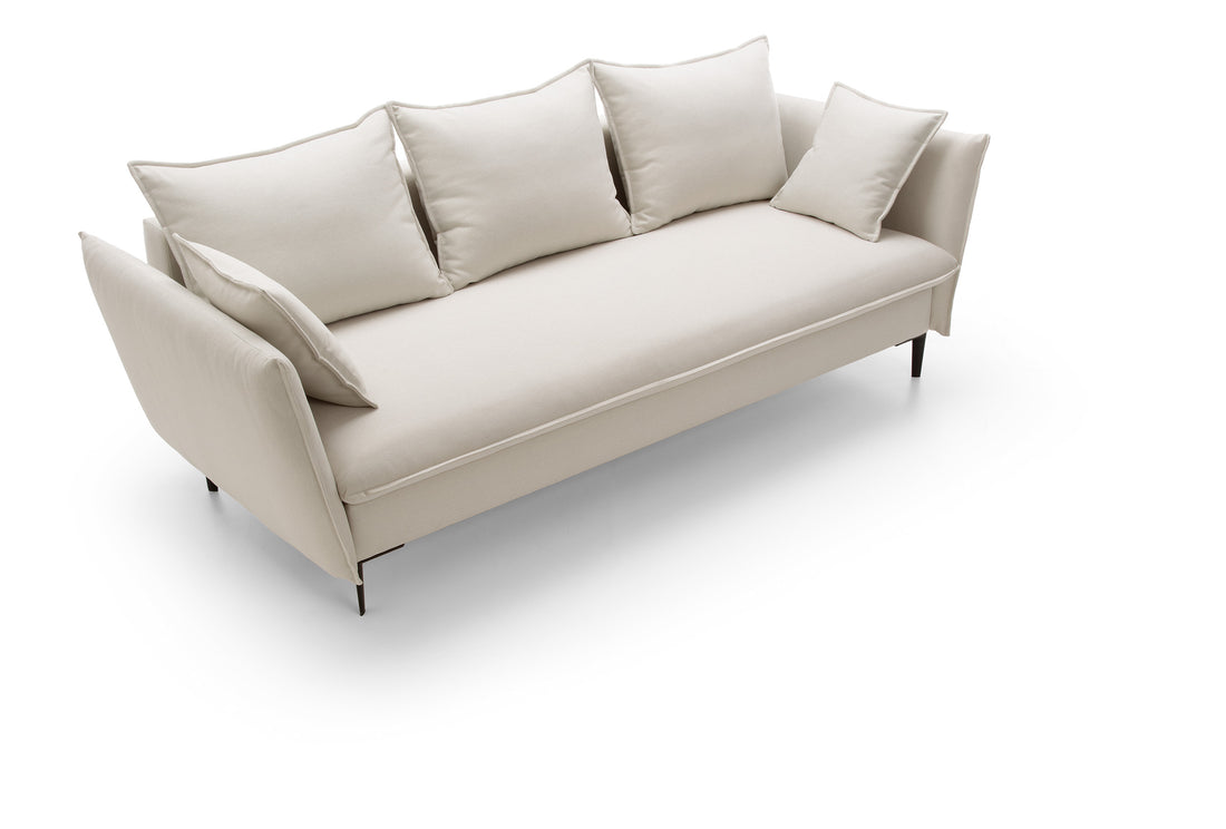 Canapea extensibilă modernă cu ladă de depozitare pentru living 237 cm, tapițată în țesătură textilă crem, design elegant și confortabil contemporan ISALDA
