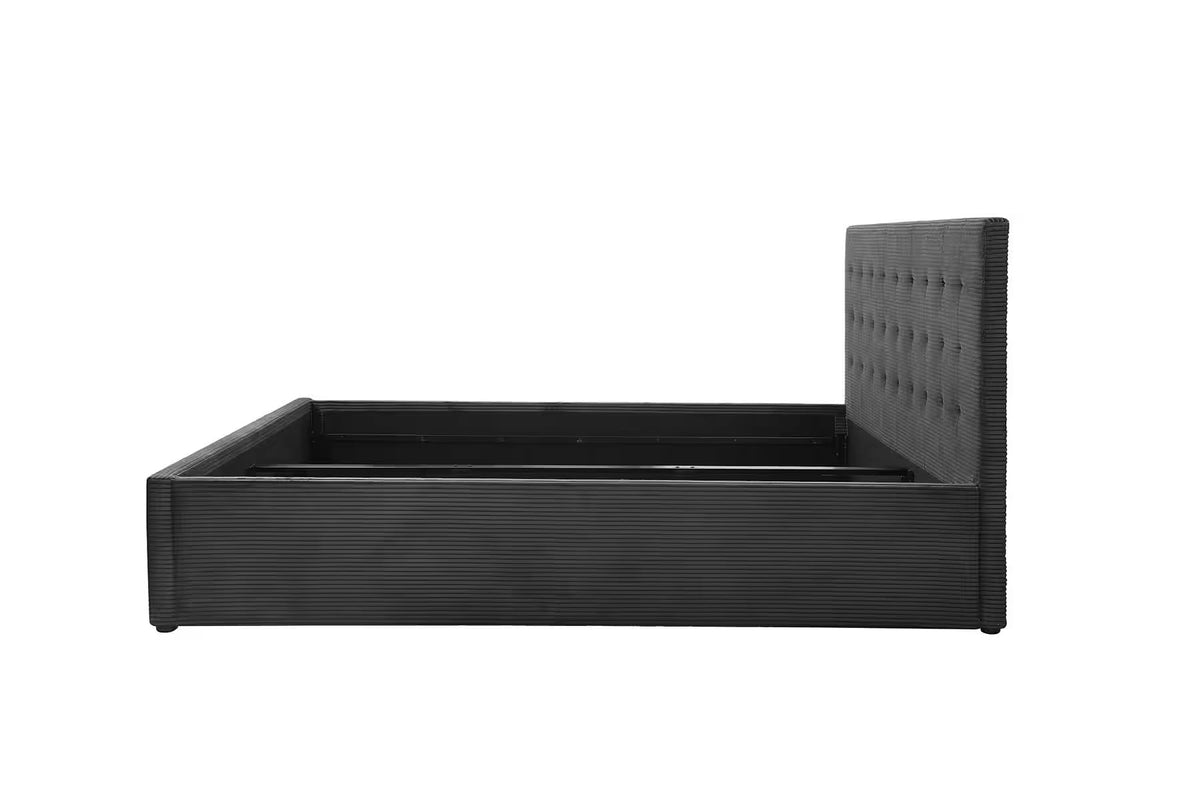 Cadru pat 180x200 cm, tapițat velur catifelat, culoare neagră, 104 cm înălțime, design elegant pentru dormitor