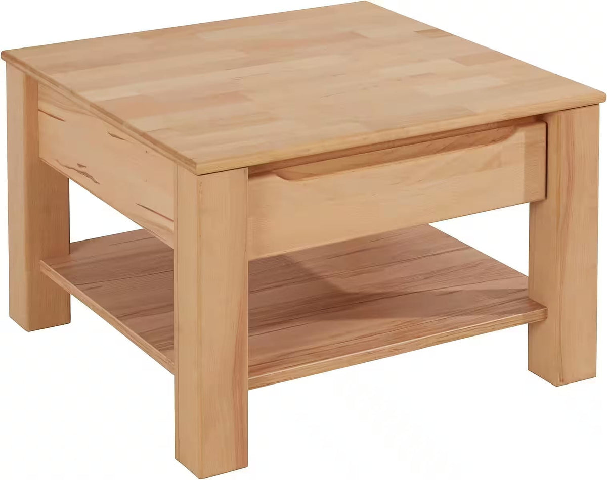 Masuta de cafea patrata cu sertar si raft, MDF, culoare maro deschis, 70 cm, design compact si functional cu spatiu practic de depozitare pentru living