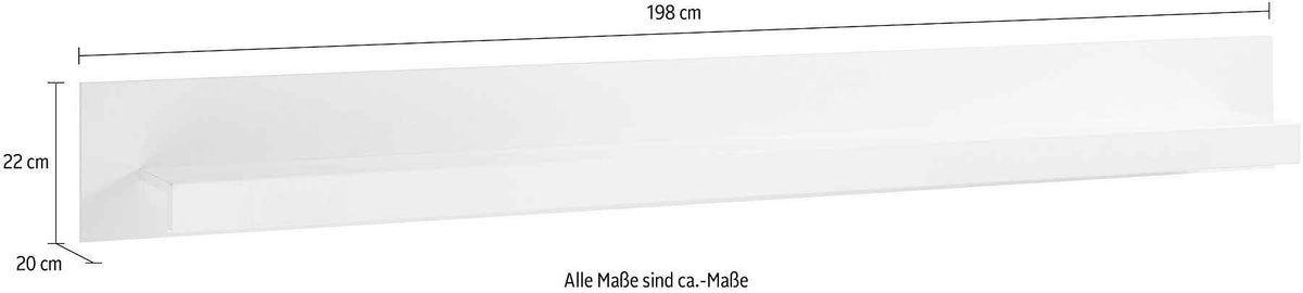 Etajeră 198 cm lățime, alb, raft suspendat din MDF, design minimalist pentru living, dormitor sau birou