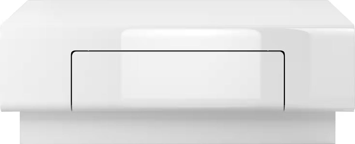 Masuta de cafea dreptunghiulara cu sertar, fronturi alb lucios, culoare alba, 110x60 cm, design modern si elegant pentru living